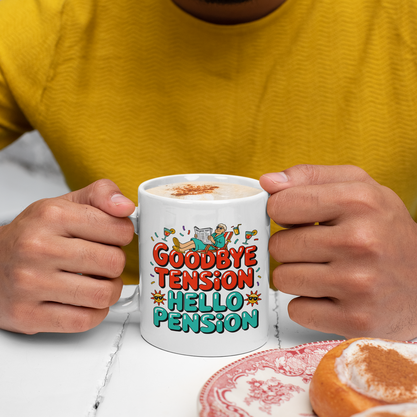 Ceramic Retirement Mug – Goodbye Tension Hello Pension – Funny Gift for Retirees