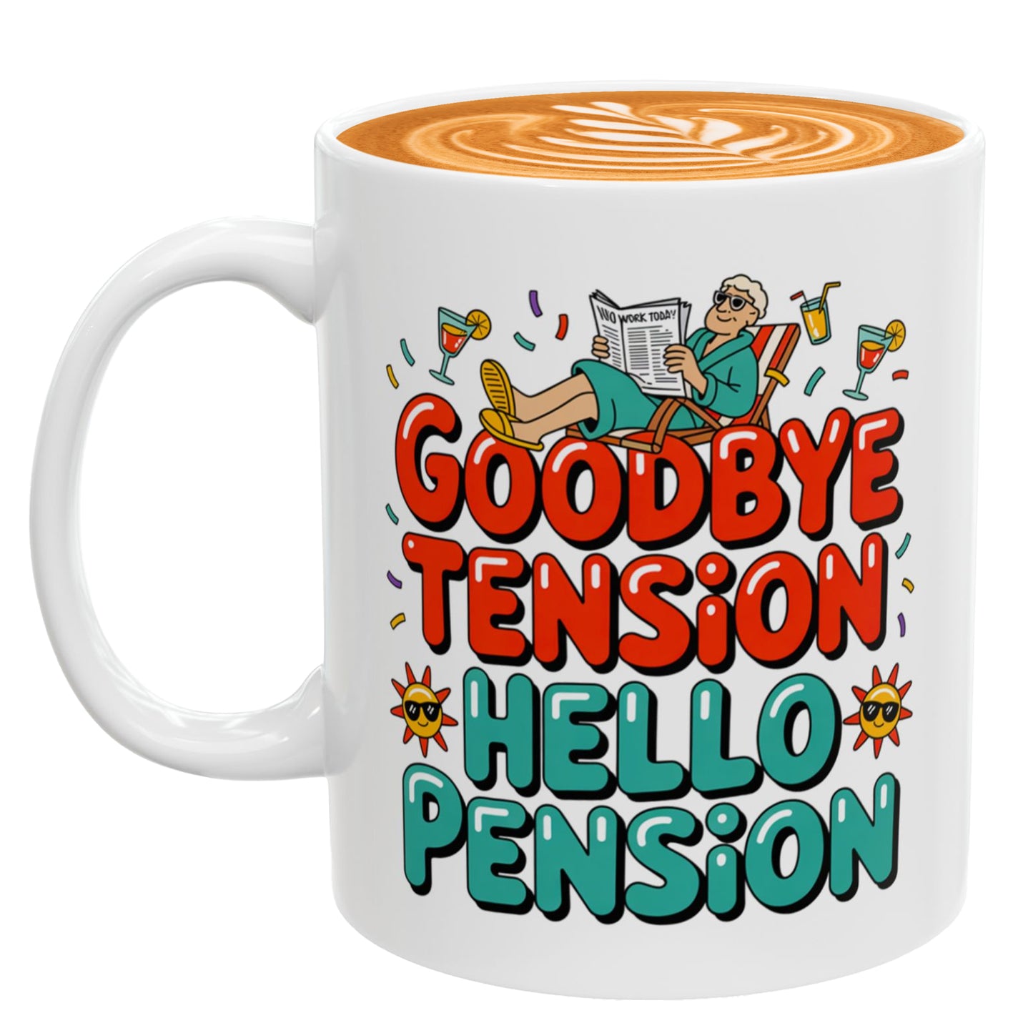 Ceramic Retirement Mug – Goodbye Tension Hello Pension – Funny Gift for Retirees