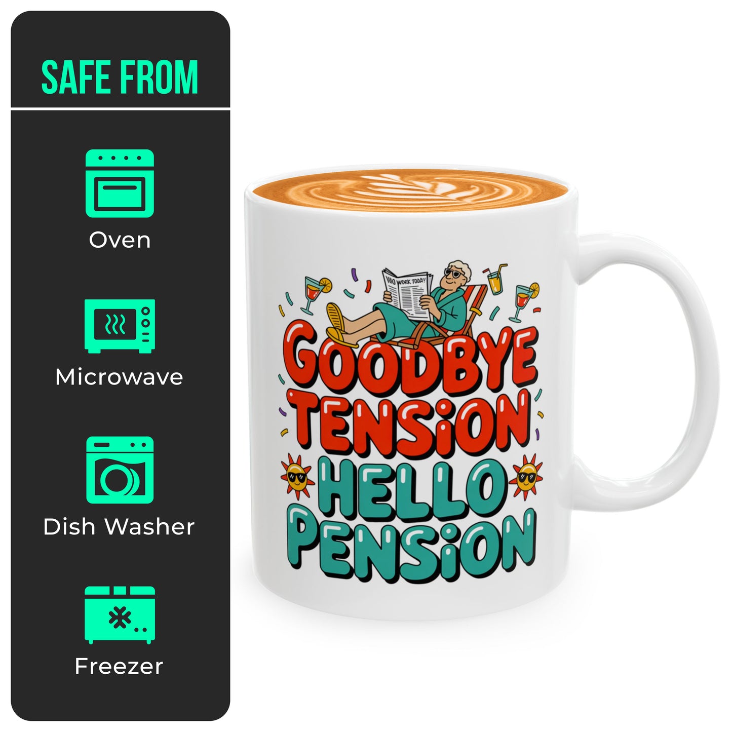 Ceramic Retirement Mug – Goodbye Tension Hello Pension – Funny Gift for Retirees