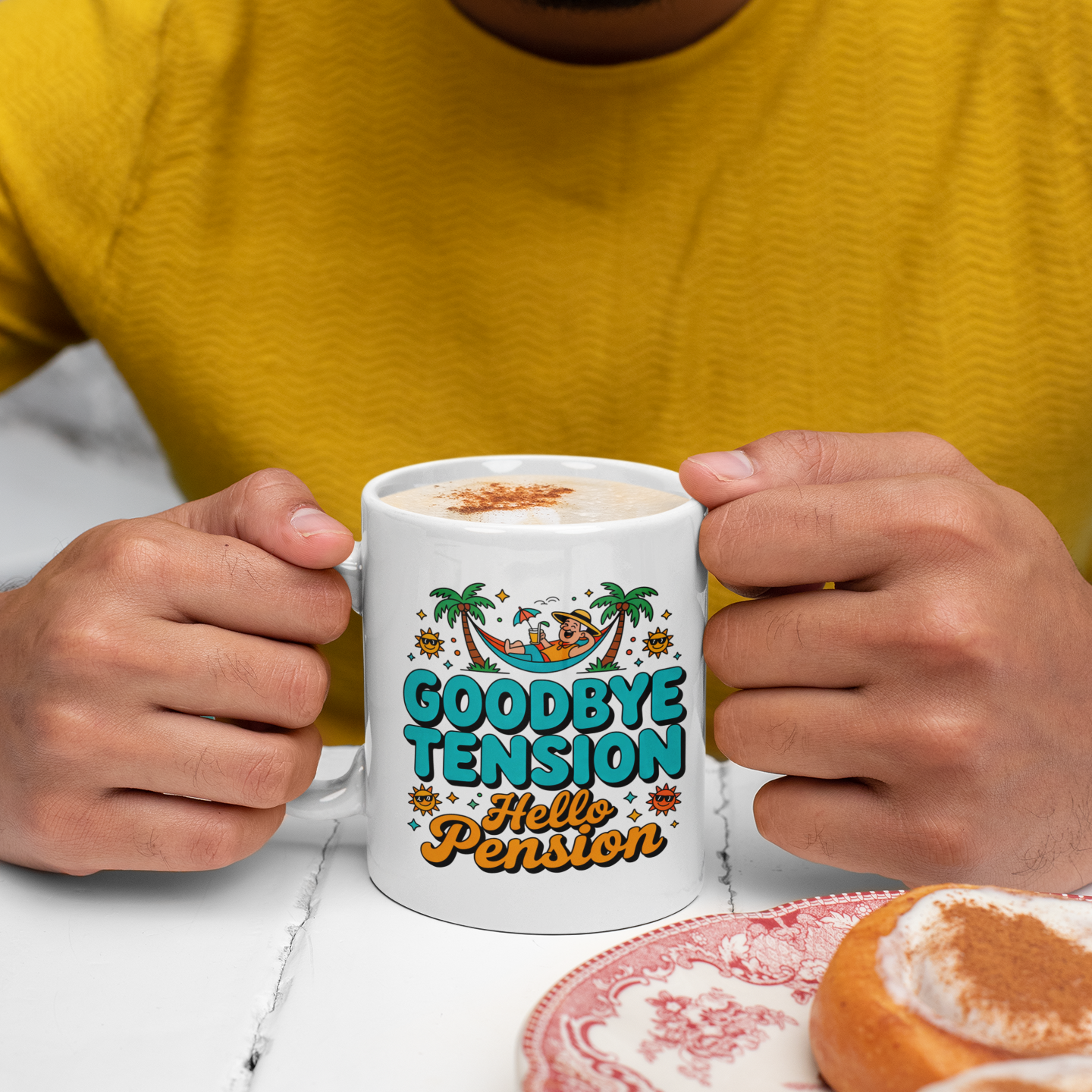 Retirement Party Mug – Goodbye Tension Hello Pension – Fun Gift for Friends & Family