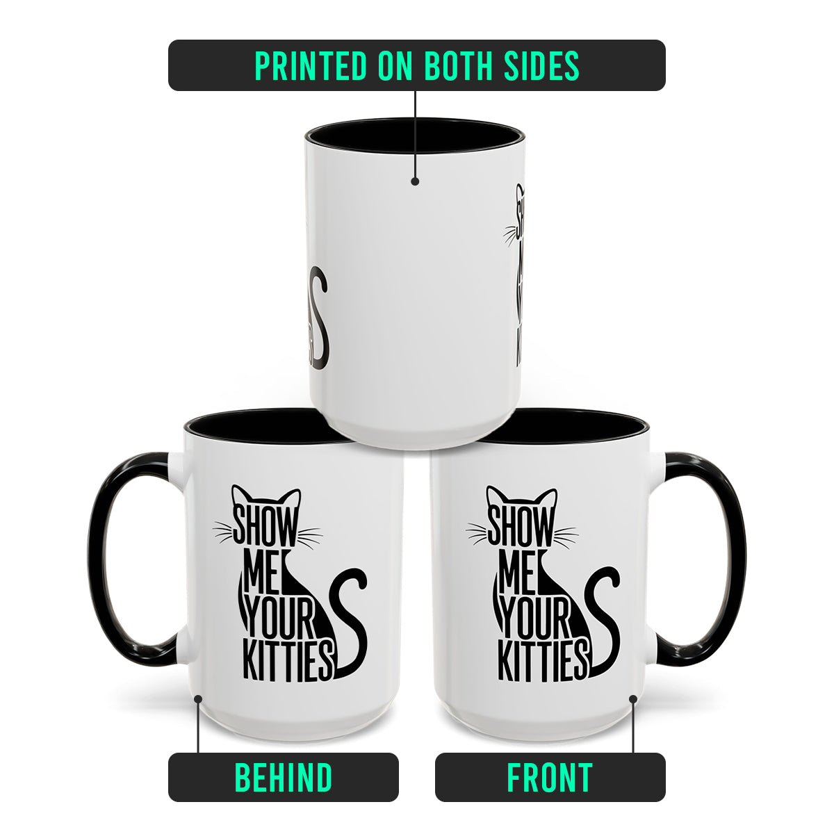 Funny Cat Lover Mug – Show Me Your Kitties Black and White Cat Cup (11, 15oz)