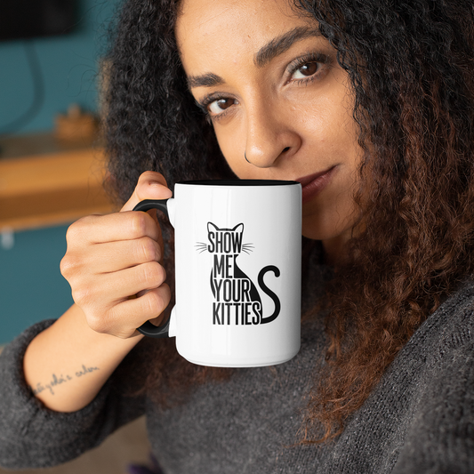 Funny Cat Lover Mug – Show Me Your Kitties Black and White Cat Cup (11, 15oz)