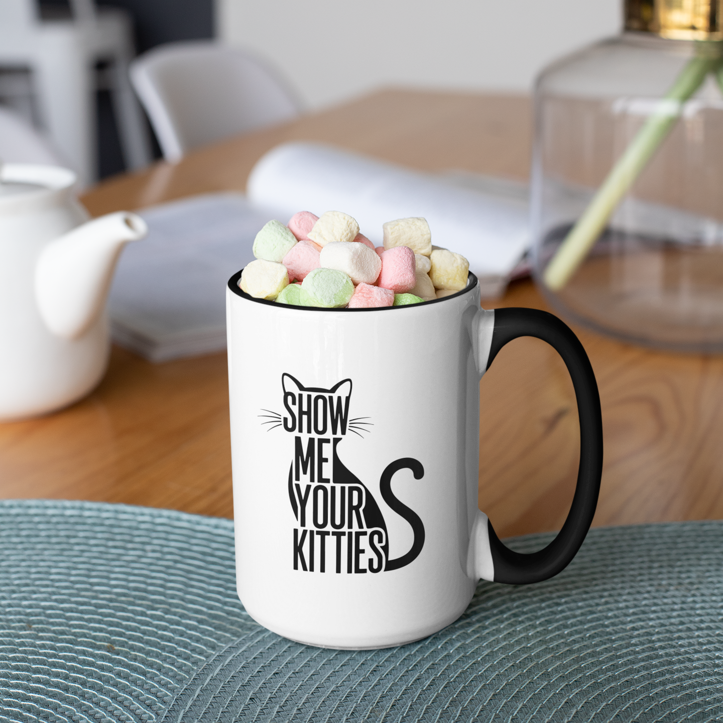 Funny Cat Lover Mug – Show Me Your Kitties Black and White Cat Cup (11, 15oz)