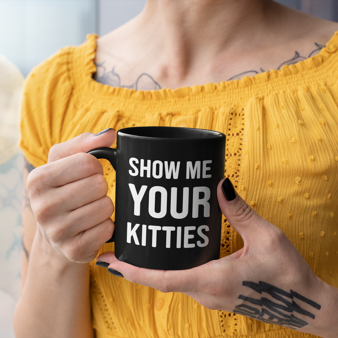 Show Me Your Kitties Mug – Hilarious Cat Lover Coffee Cup for Women