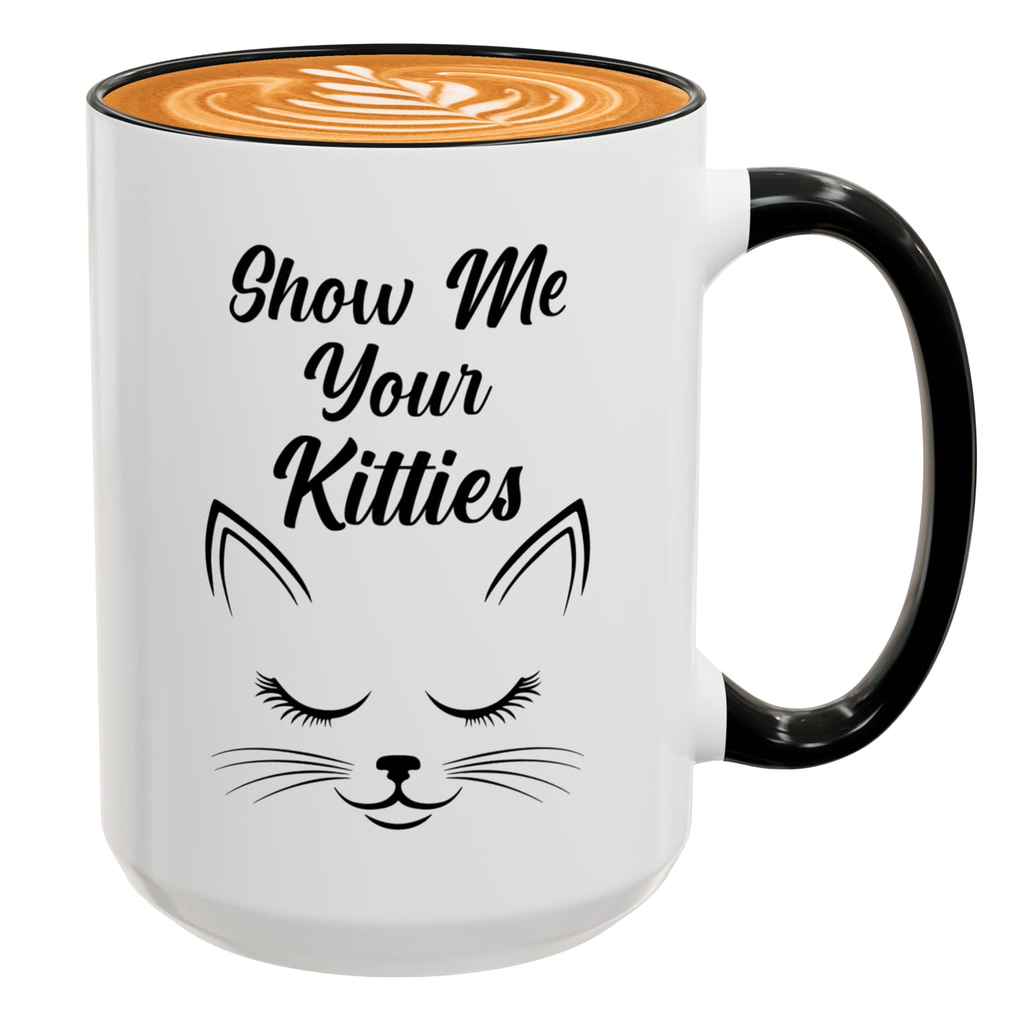 Funny Cat Mug – Show Me Your Kitties Black & White Coffee Cup