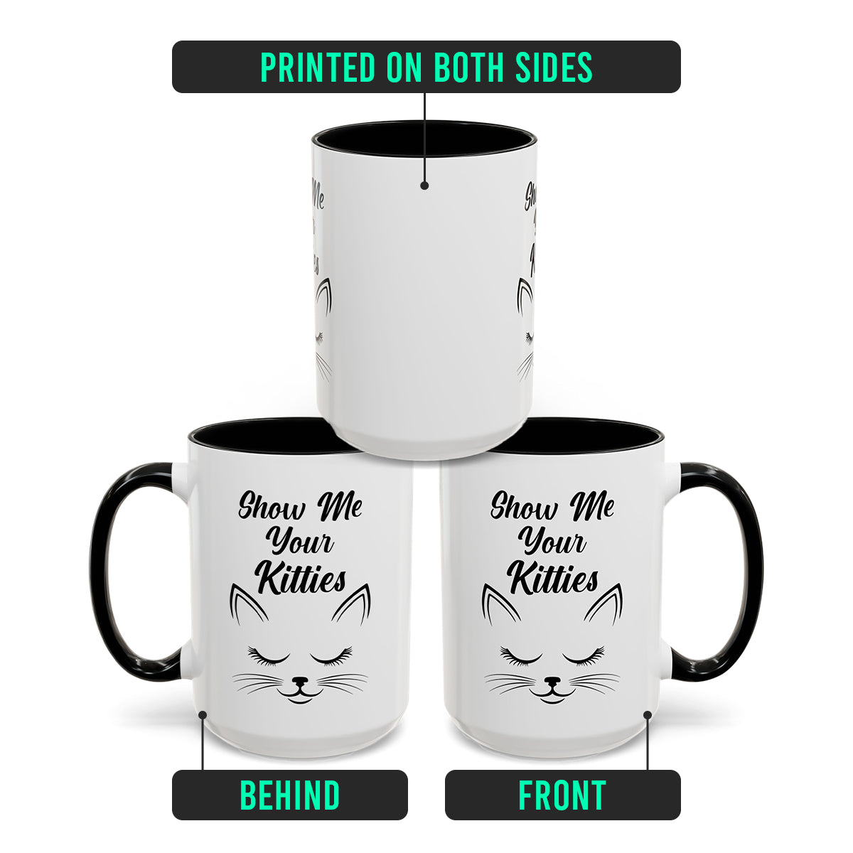 Funny Cat Mug – Show Me Your Kitties Black & White Coffee Cup
