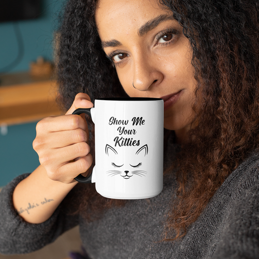 Funny Cat Mug – Show Me Your Kitties Black & White Coffee Cup