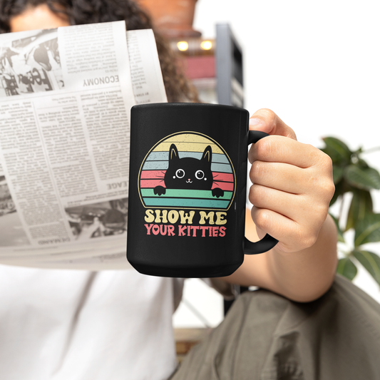 Cute Black and White Cat Mug – Show Me Your Kitties Coffee Cup