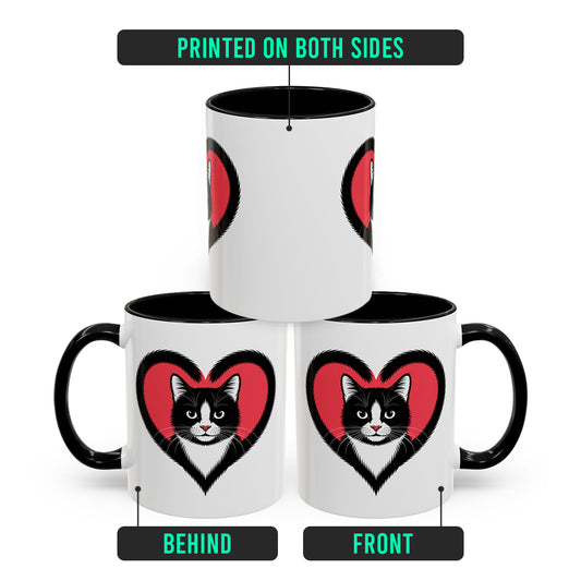 I Love Tuxedo Cat Mug – Cute Tuxedo Cat Lover Coffee Cup with Black Accent – Beautiful Gift for Girlfriend and Cat Lovers