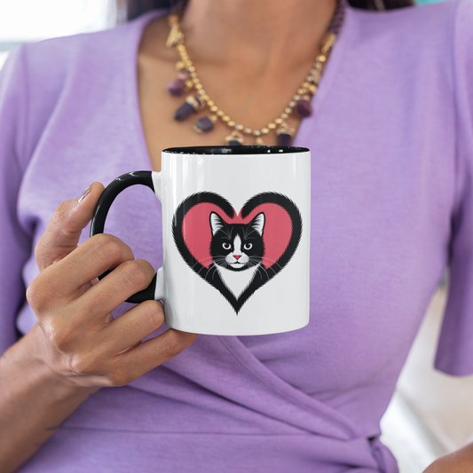 I Love Tuxedo Cat Mug – Cute Tuxedo Cat Lover Coffee Cup with Black Accent – Beautiful Gift for Girlfriend and Cat Lovers