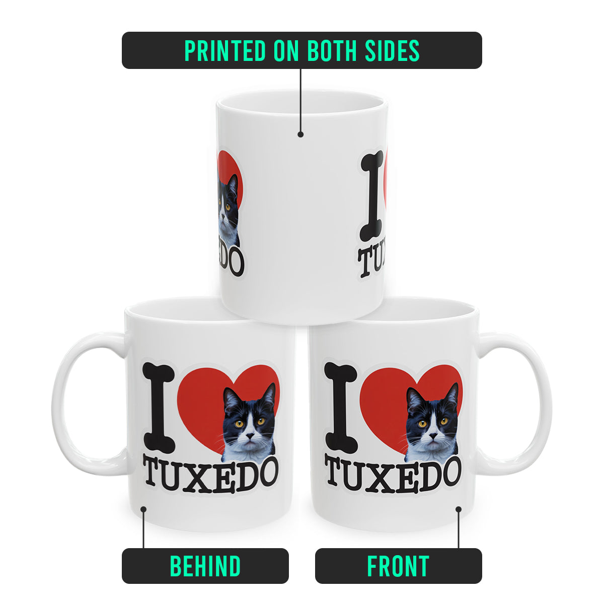 I Love Tuxedo Cat Mug – Cute Tuxedo Cat Lover Coffee Cup – Lovely Gift for Women, Men, and Cat Owners