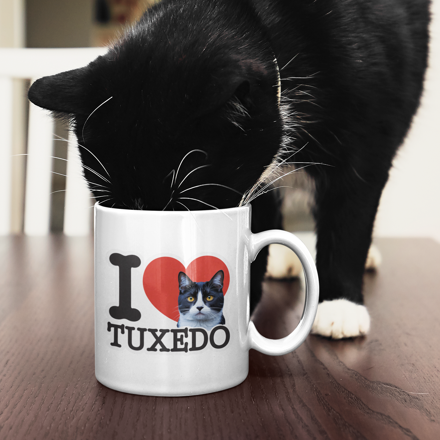 I Love Tuxedo Cat Mug – Cute Tuxedo Cat Lover Coffee Cup – Lovely Gift for Women, Men, and Cat Owners