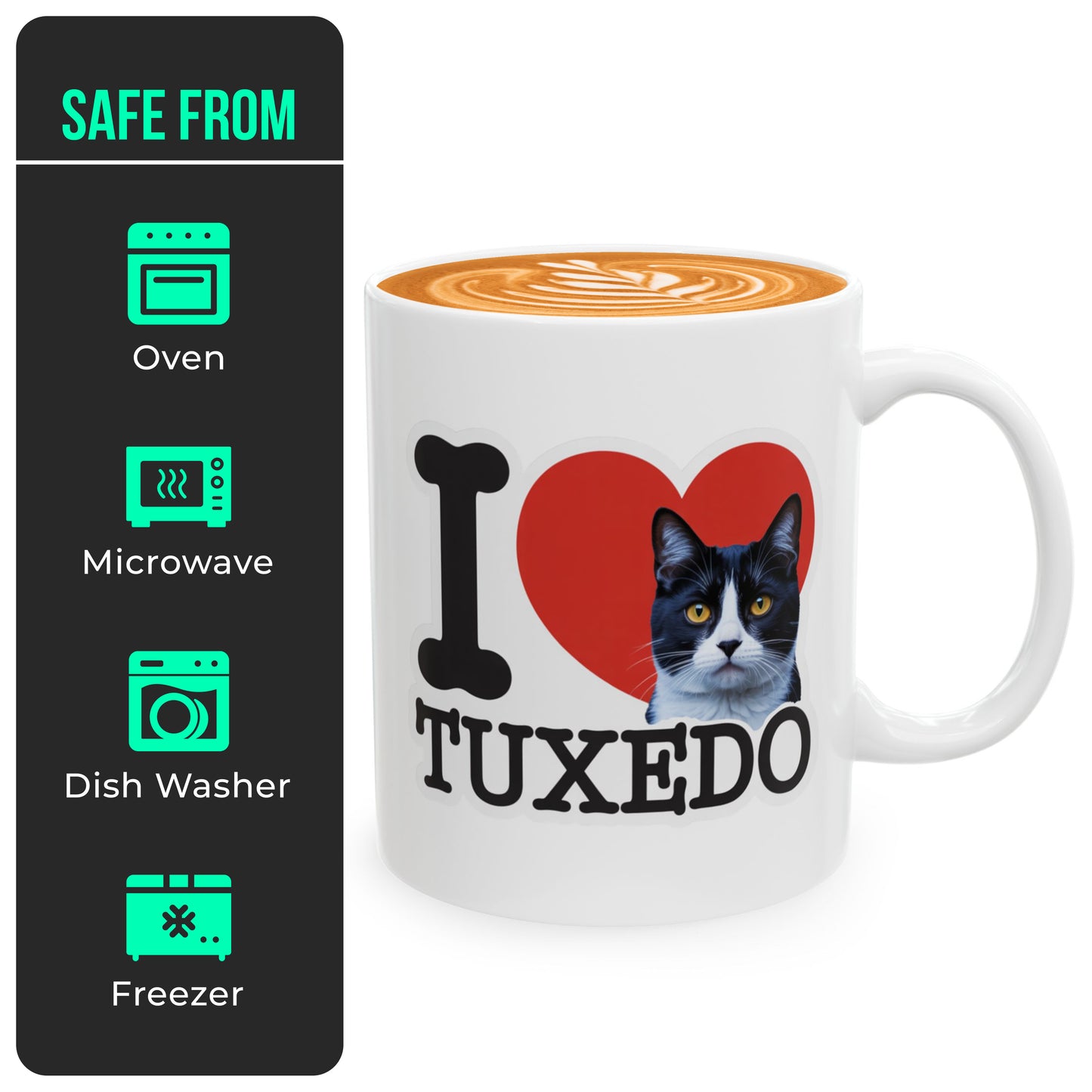 I Love Tuxedo Cat Mug – Cute Tuxedo Cat Lover Coffee Cup – Lovely Gift for Women, Men, and Cat Owners