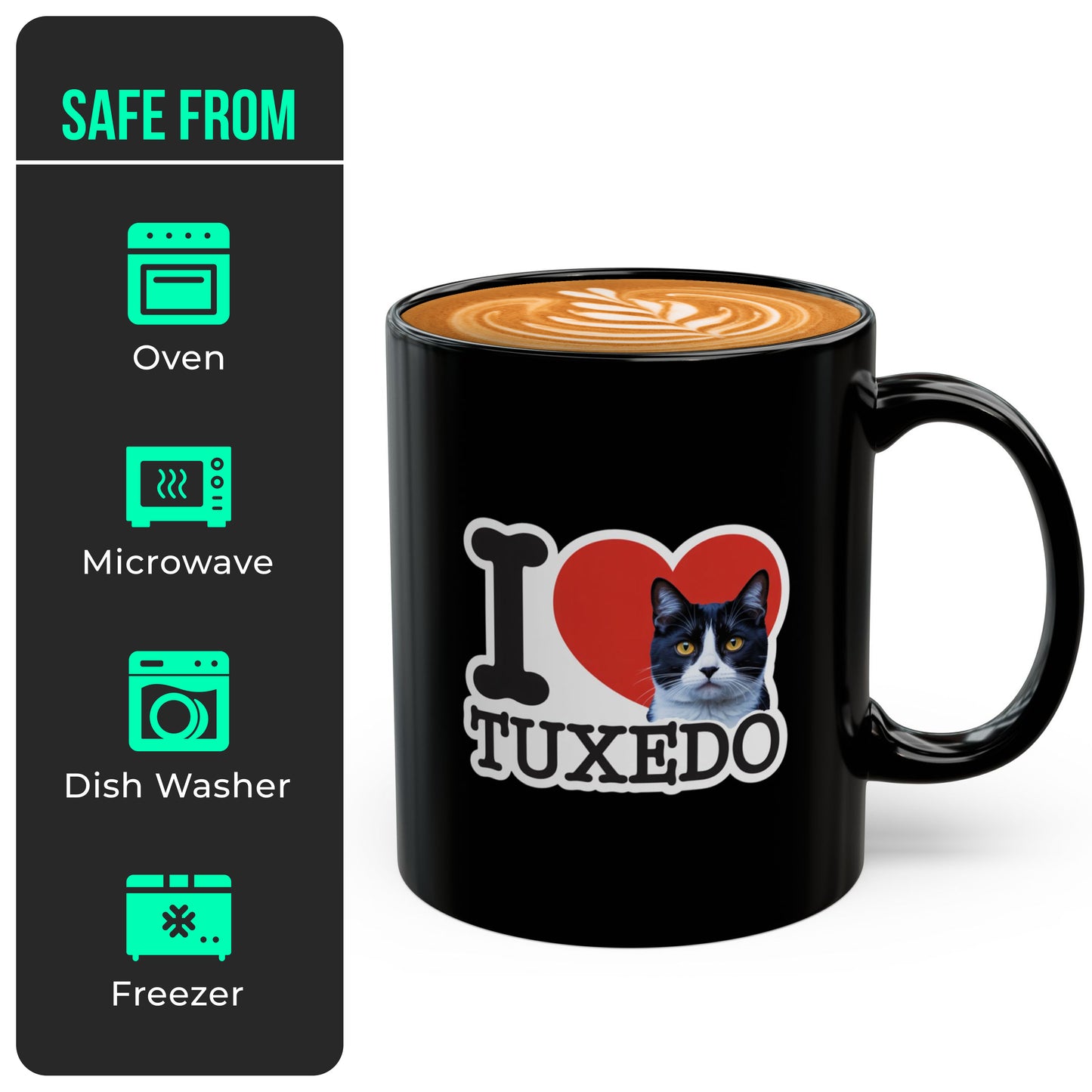 Black Tuxedo Cat Mug – I Love Tuxedo Cat Coffee Cup – Great Gift for Cat Moms, Cat Dads, and Pet Owners