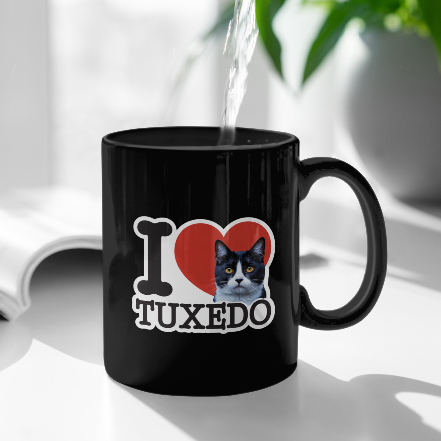 Black Tuxedo Cat Mug – I Love Tuxedo Cat Coffee Cup – Great Gift for Cat Moms, Cat Dads, and Pet Owners