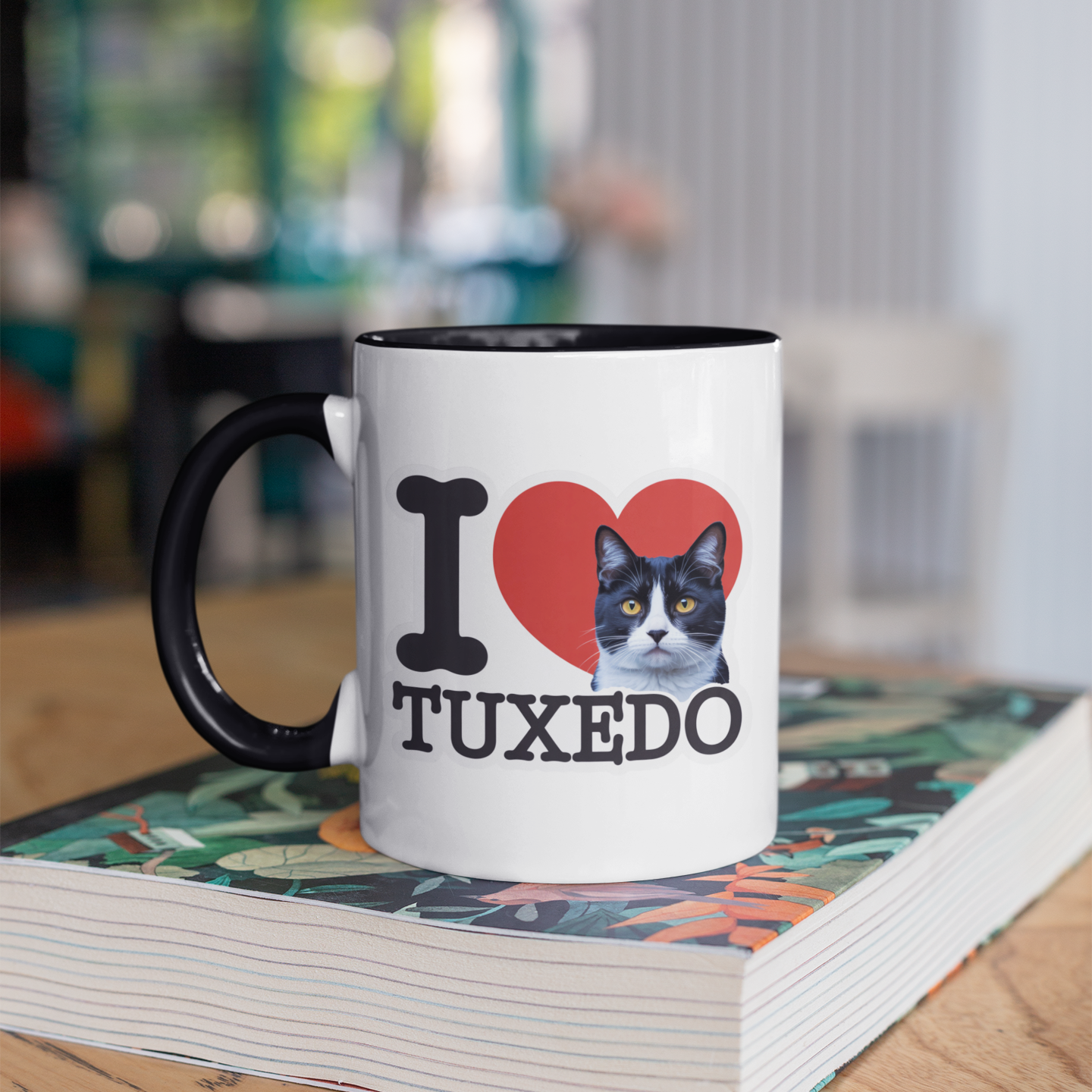 Black Accent I Love Tuxedo Cat Mug – Cute Tuxedo Cat Lover Coffee Cup with Black Accent – Funny Gift for Cat Owners, Women & Men