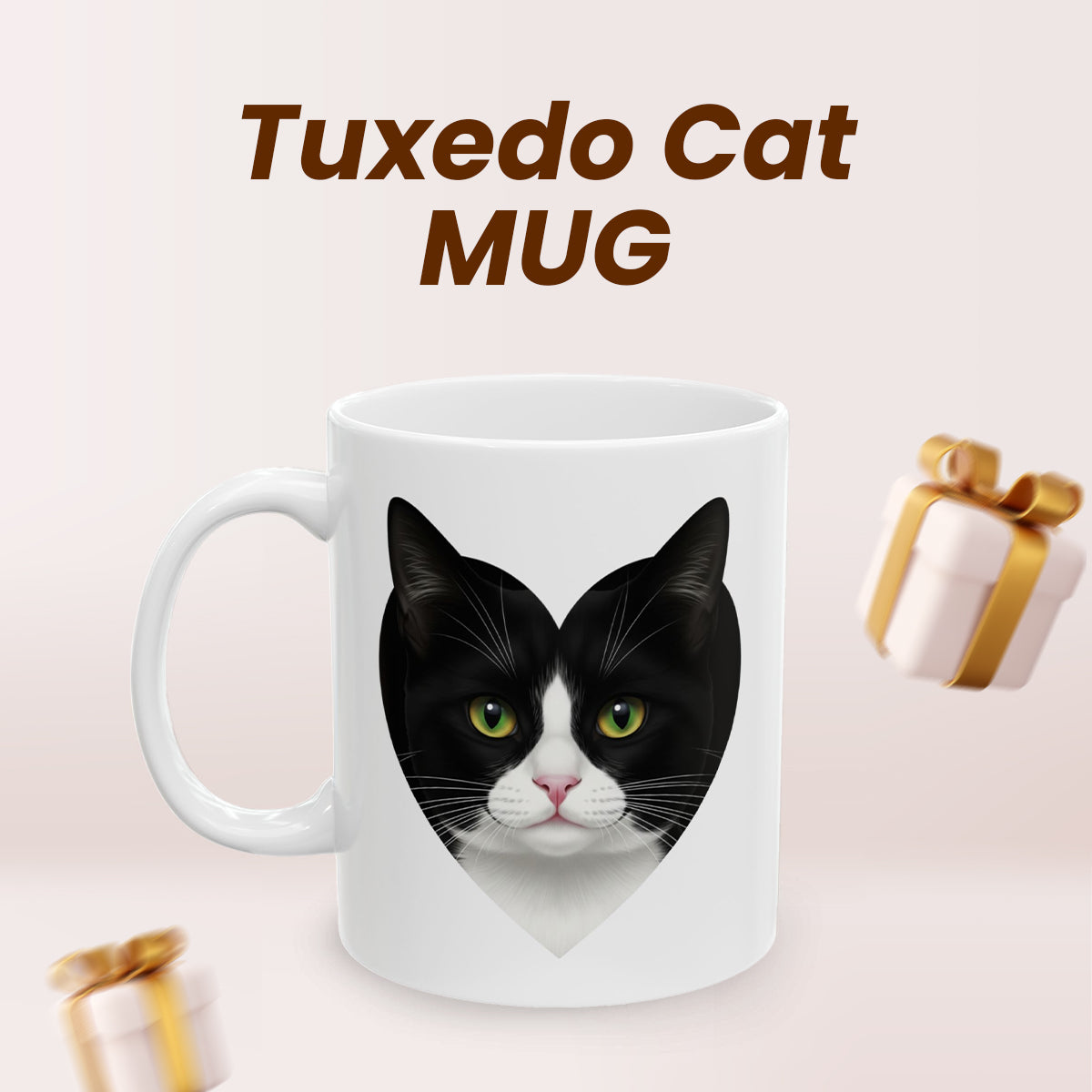 Black and White I Love Tuxedo Cat Mug – Lovely Tuxedo Cat Lover Coffee Cup – Cute Gift for Women, Men, and Cat Owners