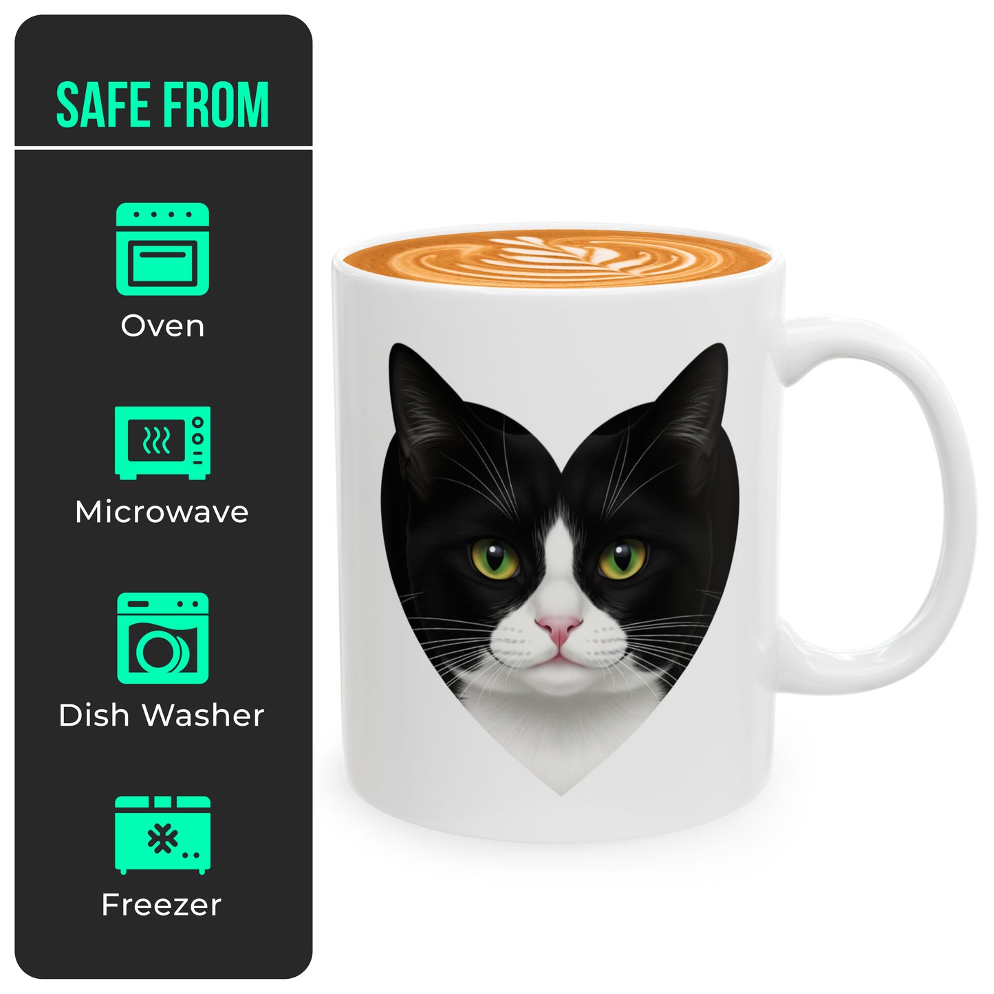 Black and White I Love Tuxedo Cat Mug – Lovely Tuxedo Cat Lover Coffee Cup – Cute Gift for Women, Men, and Cat Owners