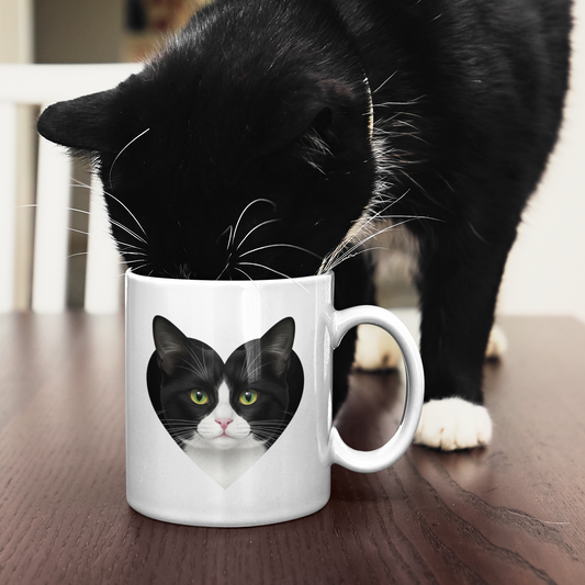 Black and White I Love Tuxedo Cat Mug – Lovely Tuxedo Cat Lover Coffee Cup – Cute Gift for Women, Men, and Cat Owners