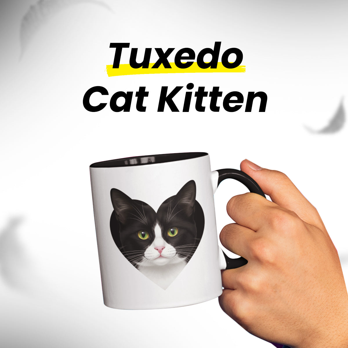 Black Accent I Love Tuxedo Cat Mug – Cute Black and White Cat Coffee Mug – Birthday or Holiday Gift for Cat Lovers and Coworkers