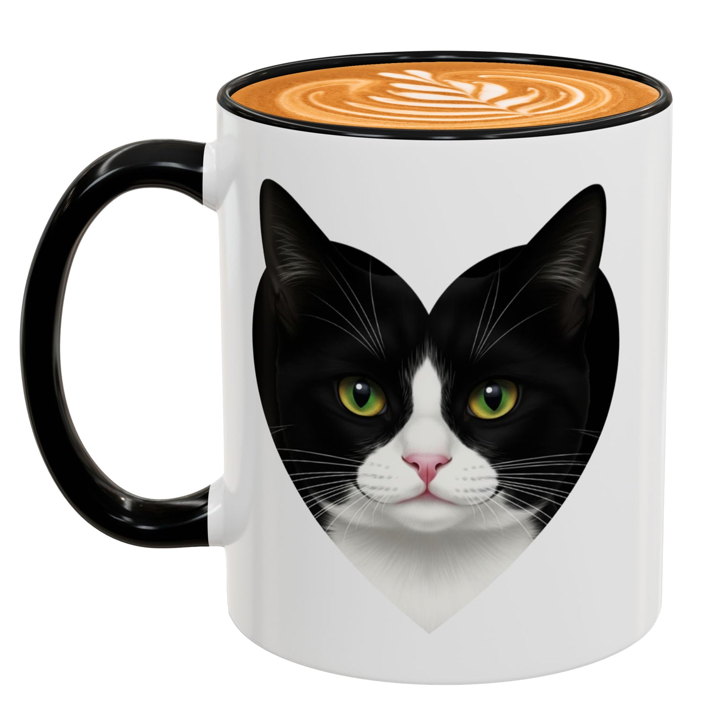 Black Accent I Love Tuxedo Cat Mug – Cute Black and White Cat Coffee Mug – Birthday or Holiday Gift for Cat Lovers and Coworkers