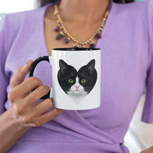 Black Accent I Love Tuxedo Cat Mug – Cute Black and White Cat Coffee Mug – Birthday or Holiday Gift for Cat Lovers and Coworkers