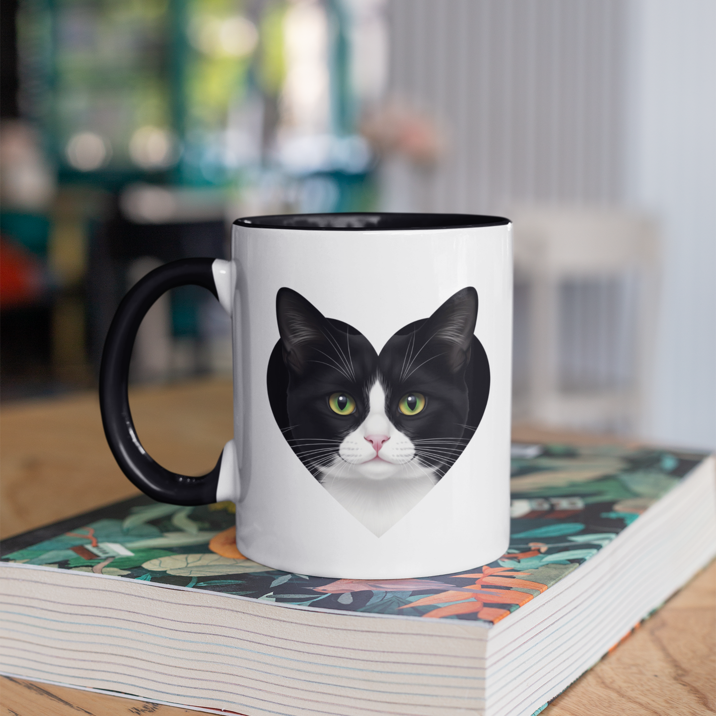 Black Accent I Love Tuxedo Cat Mug – Cute Black and White Cat Coffee Mug – Birthday or Holiday Gift for Cat Lovers and Coworkers