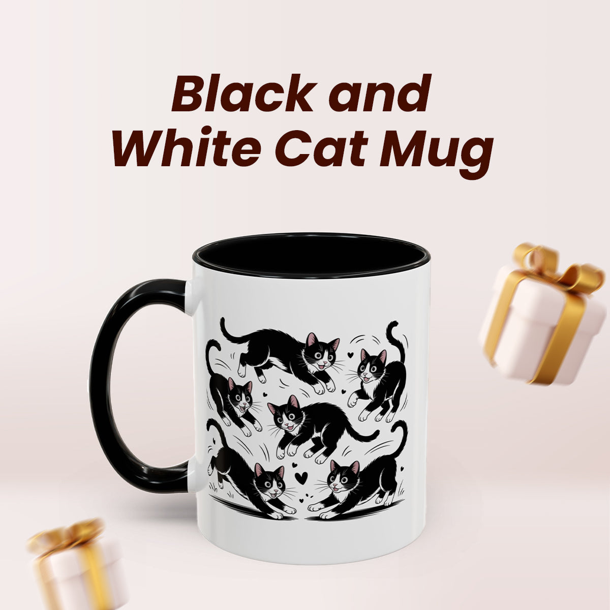 Tuxedo Cat Themed Coffee Mug – Funny Cat Lover Mug for Women, Men, Wife, Husband, or Friend – Ceramic Cat Cup Black Accent 11oz
