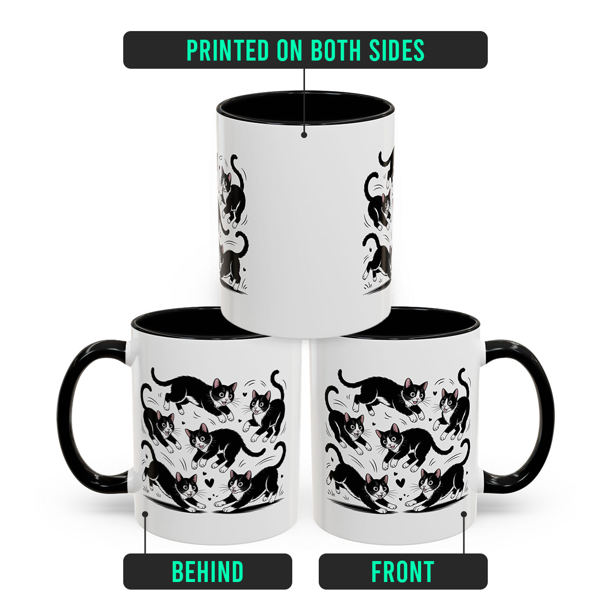 Tuxedo Cat Themed Coffee Mug – Funny Cat Lover Mug for Women, Men, Wife, Husband, or Friend – Ceramic Cat Cup Black Accent 11oz