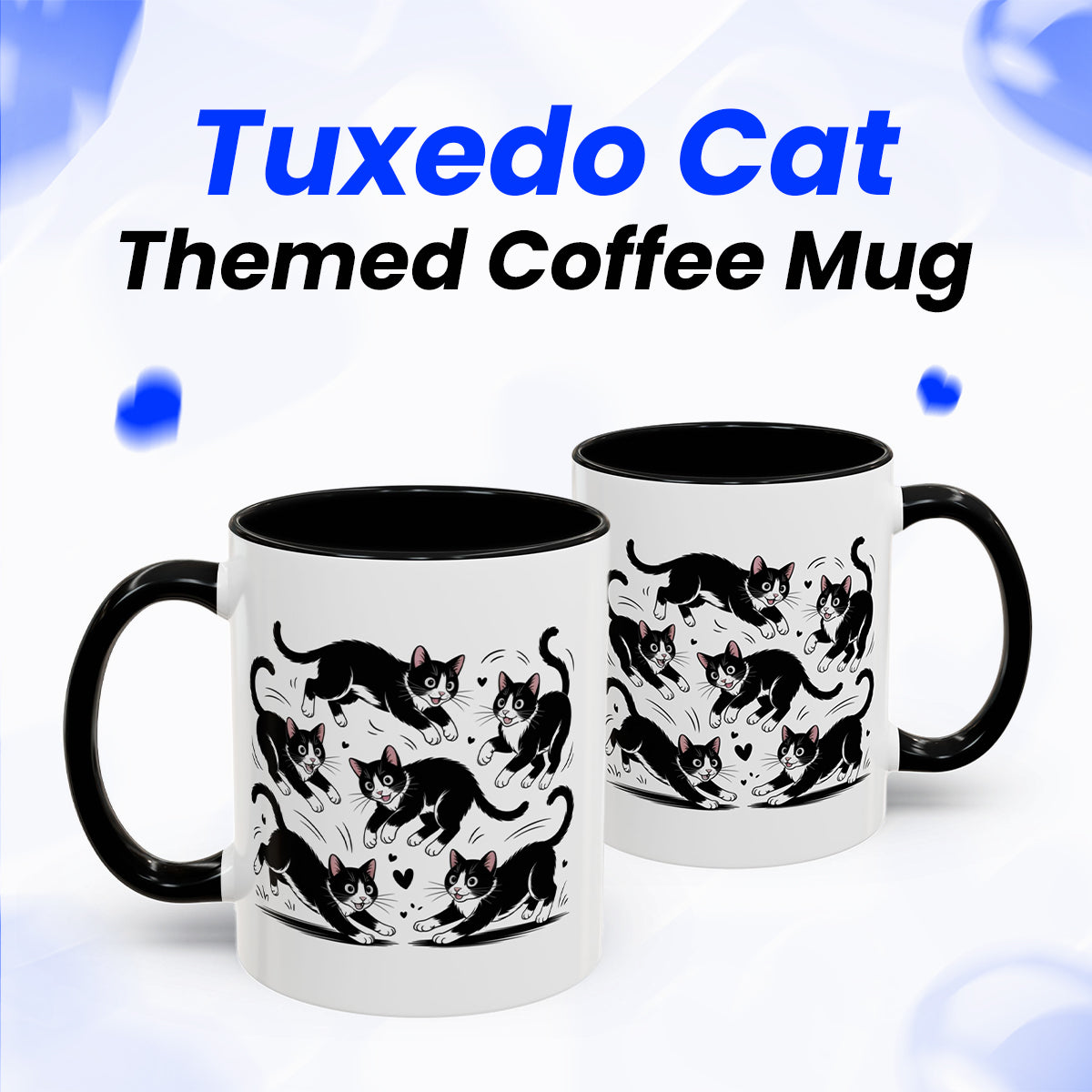 Tuxedo Cat Themed Coffee Mug – Funny Cat Lover Mug for Women, Men, Wife, Husband, or Friend – Ceramic Cat Cup Black Accent 11oz