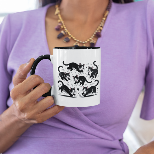 Tuxedo Cat Themed Coffee Mug – Funny Cat Lover Mug for Women, Men, Wife, Husband, or Friend – Ceramic Cat Cup Black Accent 11oz