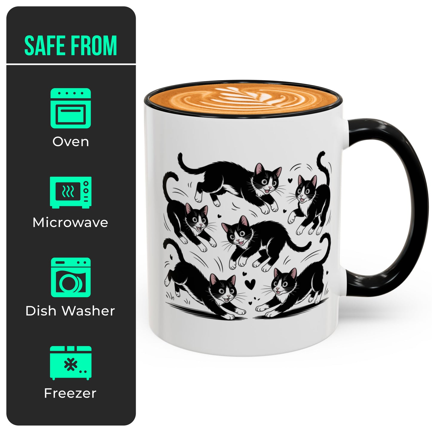 Tuxedo Cat Themed Coffee Mug – Funny Cat Lover Mug for Women, Men, Wife, Husband, or Friend – Ceramic Cat Cup Black Accent 11oz