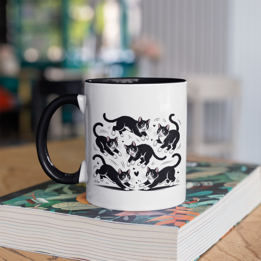 Tuxedo Cat Themed Coffee Mug – Funny Cat Lover Mug for Women, Men, Wife, Husband, or Friend – Ceramic Cat Cup Black Accent 11oz