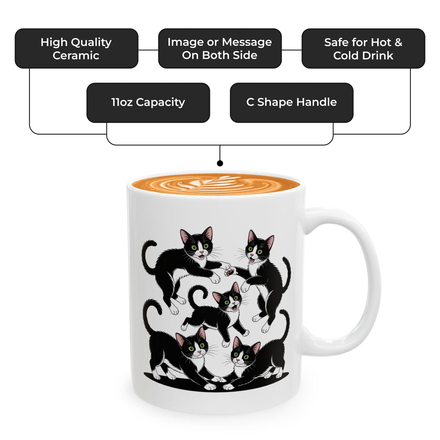 Tuxedo Cat Coffee Mug – Funny Tuxedo Cat Lover Gift for Women and Men – Cute Cat Themed Ceramic Cup 11oz
