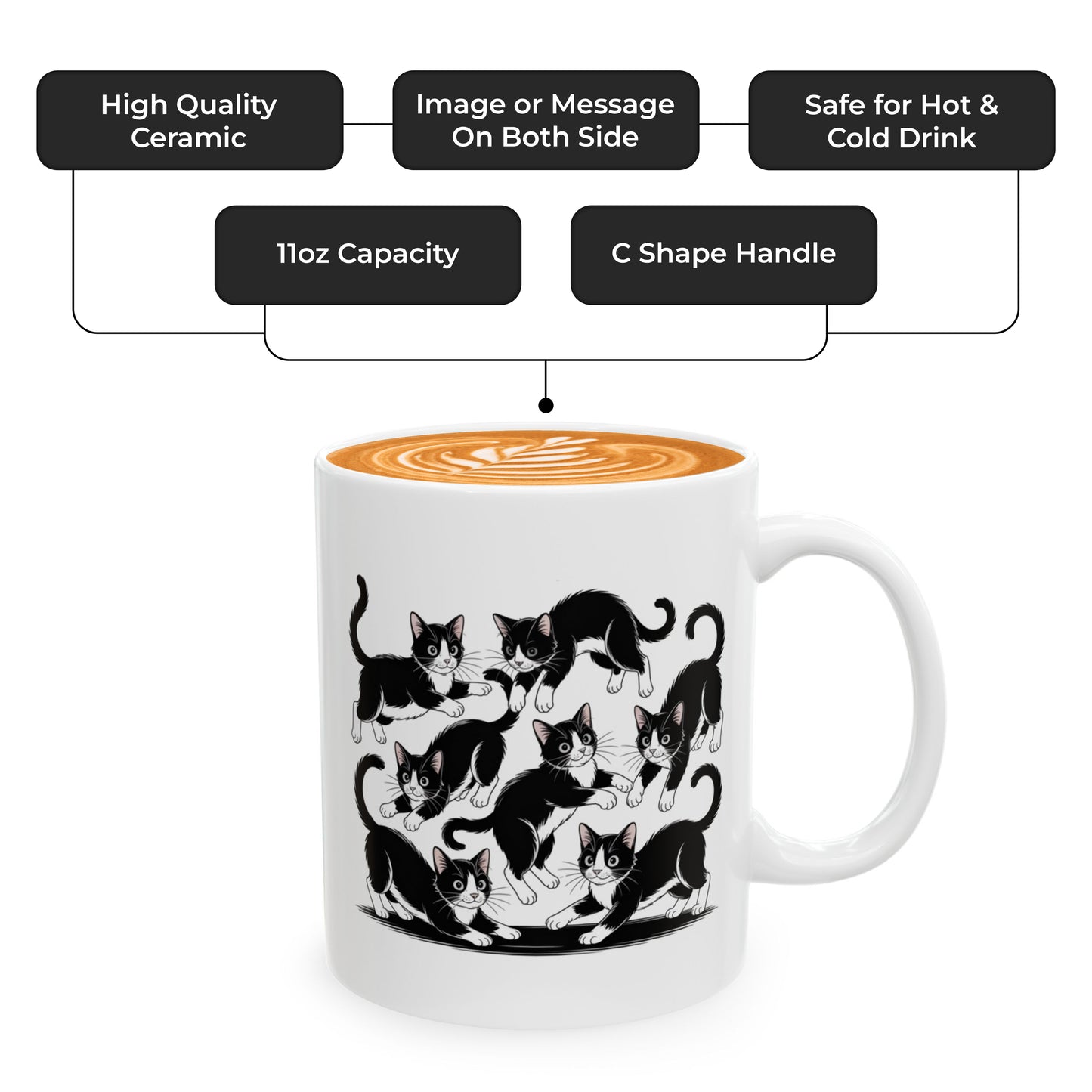 Tuxedo Cat Mug – Funny Black and White Cat Themed Cup – Cute Christmas Gift for Wife, Husband, Cat Lover Friend