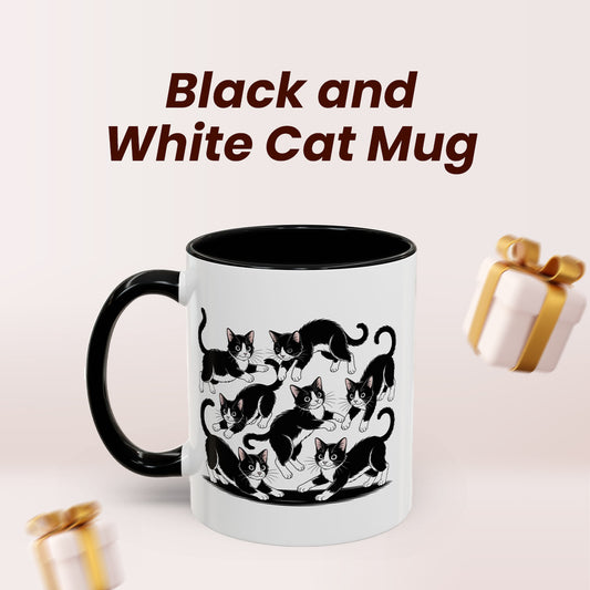 Tuxedo Cat Travel Mug – Black White Tuxedo Cat Playful Postures – Great for Cat Loving Friends, Teachers, and Coworkers