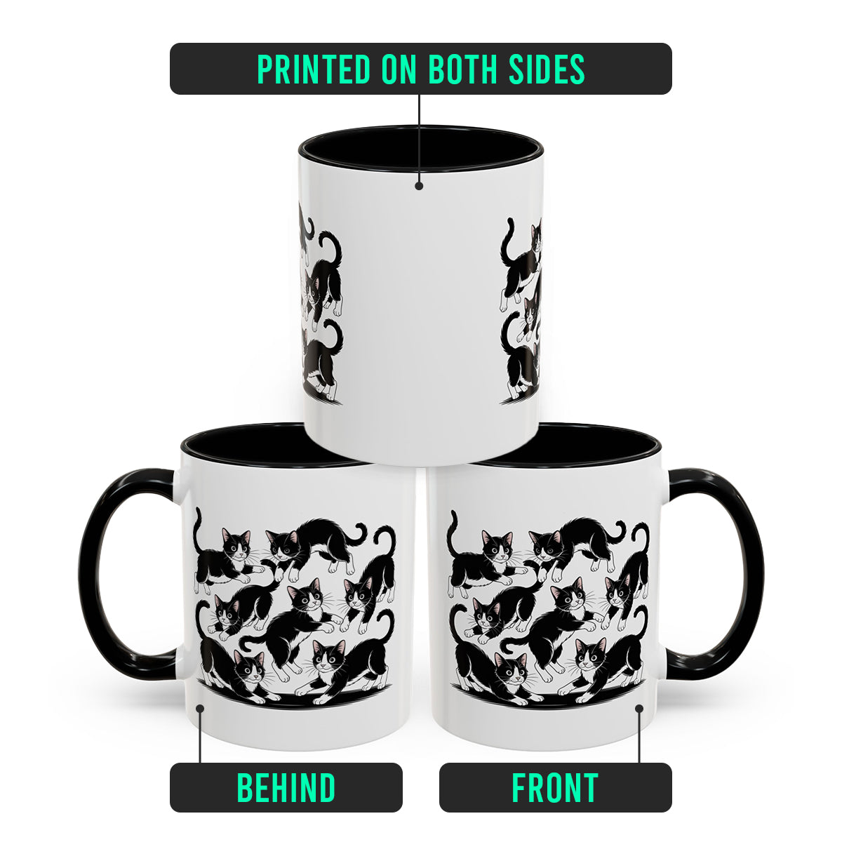 Tuxedo Cat Travel Mug – Black White Tuxedo Cat Playful Postures – Great for Cat Loving Friends, Teachers, and Coworkers