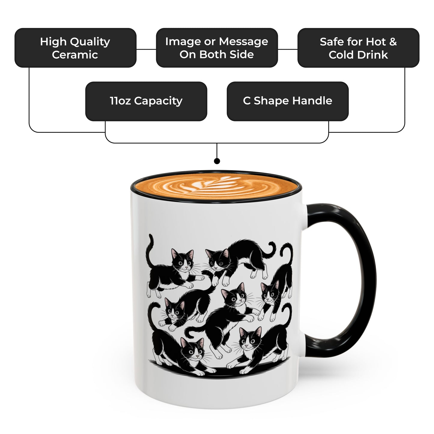 Tuxedo Cat Travel Mug – Black White Tuxedo Cat Playful Postures – Great for Cat Loving Friends, Teachers, and Coworkers