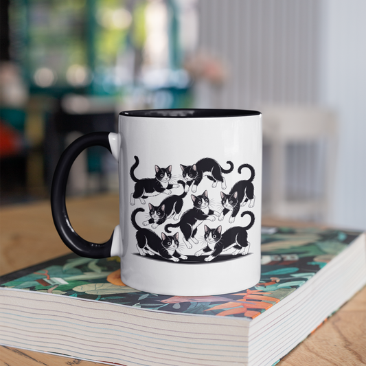 Tuxedo Cat Travel Mug – Black White Tuxedo Cat Playful Postures – Great for Cat Loving Friends, Teachers, and Coworkers