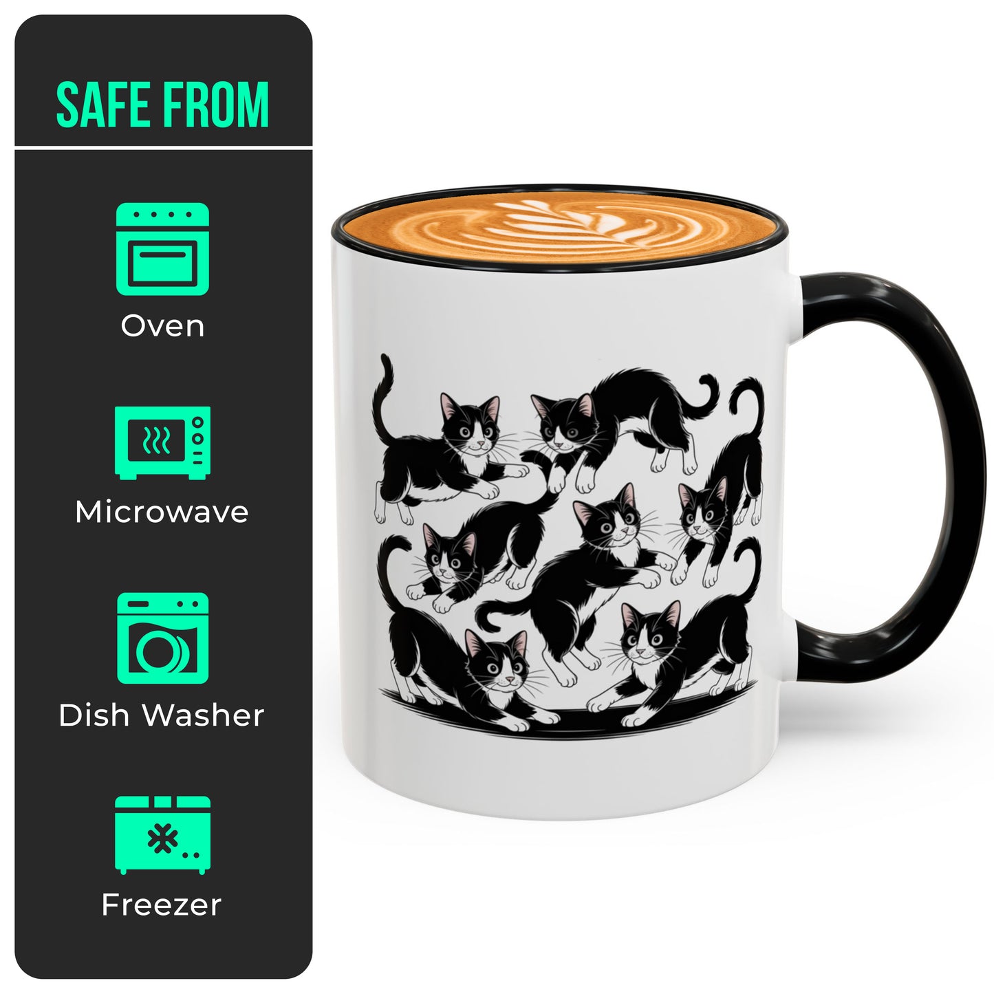 Tuxedo Cat Travel Mug – Black White Tuxedo Cat Playful Postures – Great for Cat Loving Friends, Teachers, and Coworkers