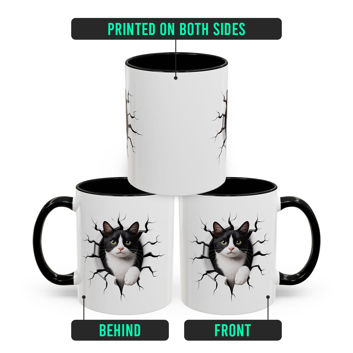 Tuxedo Cat Coffee Mug – Black Accent Cat Themed Ceramic Mug (11oz) – Funny Tuxedo Cat Lover Gift for Women and Men
