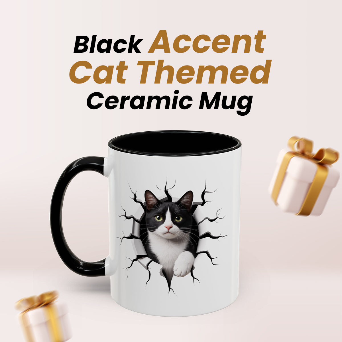 Tuxedo Cat Coffee Mug – Black Accent Cat Themed Ceramic Mug (11oz) – Funny Tuxedo Cat Lover Gift for Women and Men
