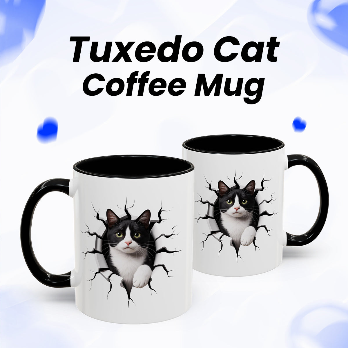 Tuxedo Cat Coffee Mug – Black Accent Cat Themed Ceramic Mug (11oz) – Funny Tuxedo Cat Lover Gift for Women and Men