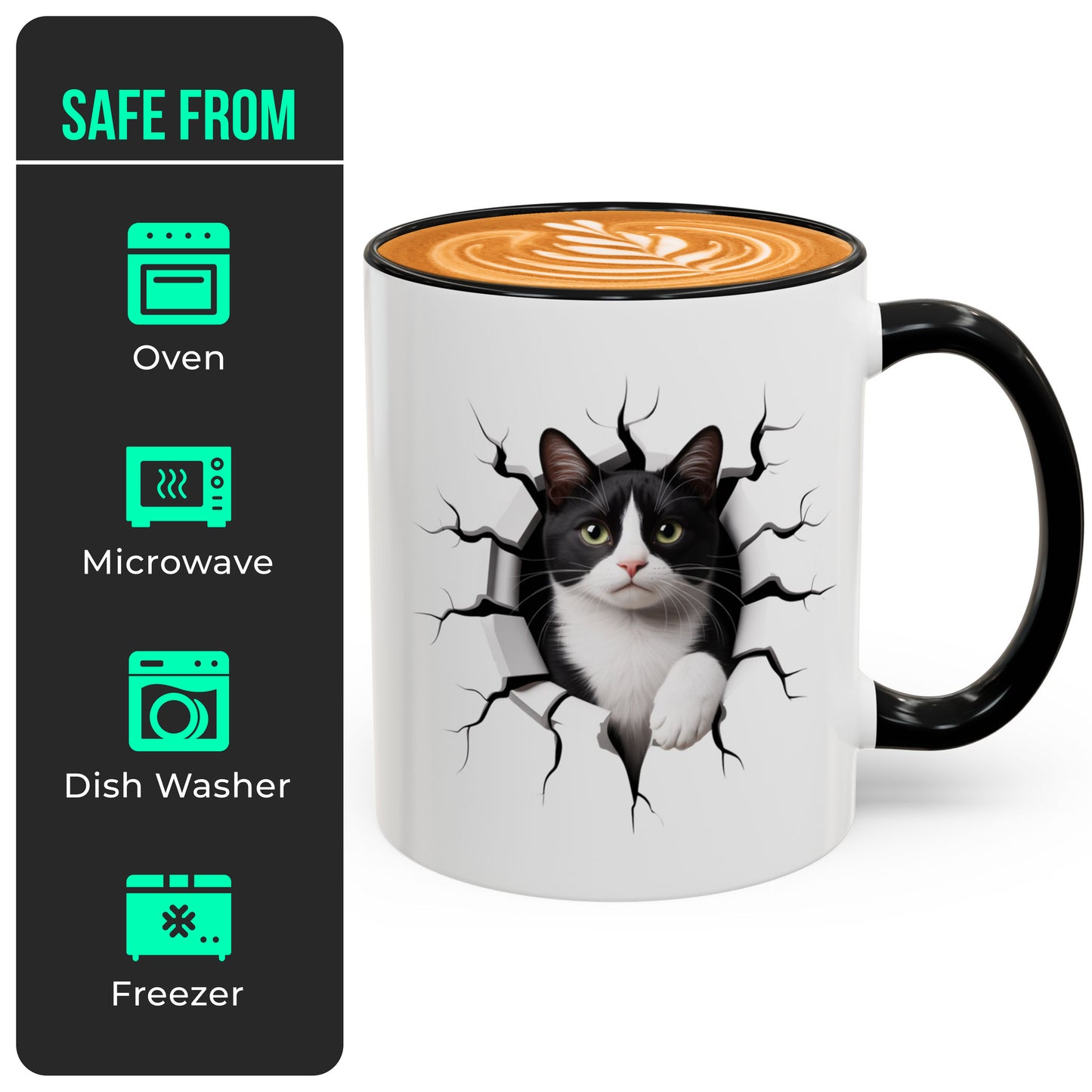Tuxedo Cat Coffee Mug – Black Accent Cat Themed Ceramic Mug (11oz) – Funny Tuxedo Cat Lover Gift for Women and Men