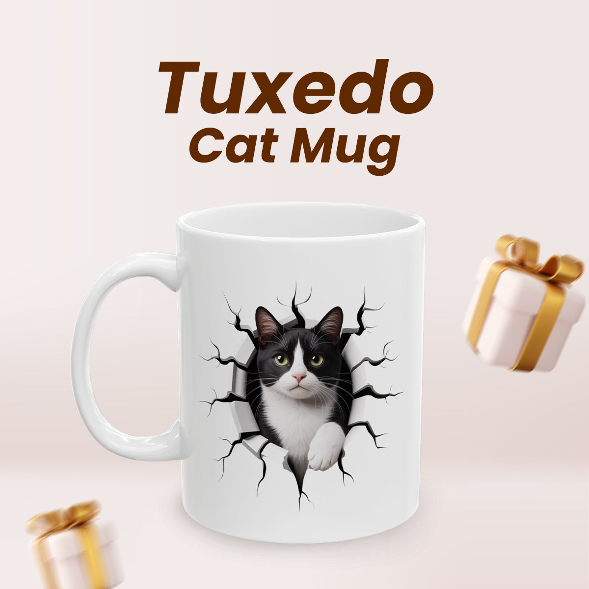 Tuxedo Cat Mug – Black and White Cat Themed Ceramic Cup – Funny Tuxedo Cat Lover Gift for Women and Men