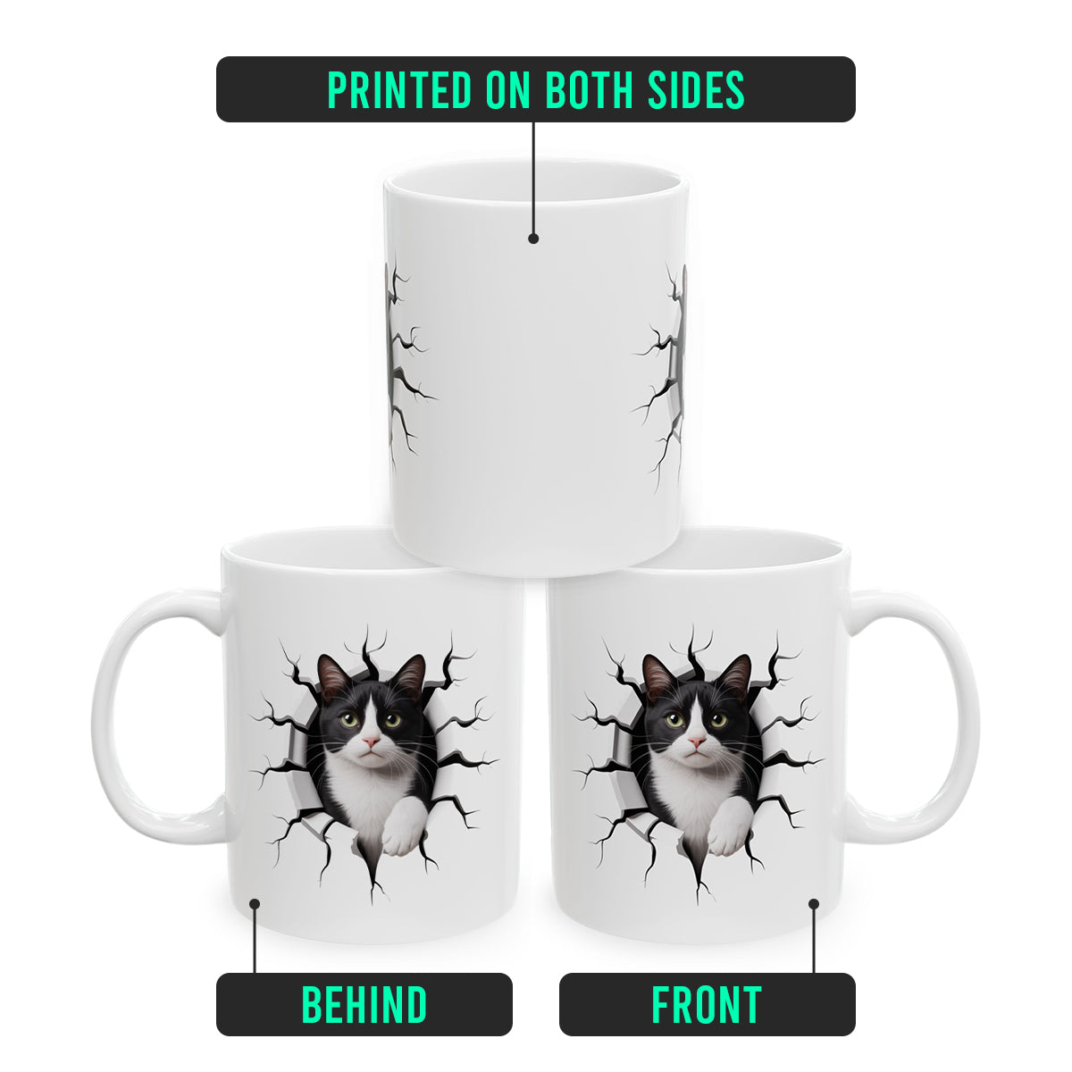 Tuxedo Cat Mug – Black and White Cat Themed Ceramic Cup – Funny Tuxedo Cat Lover Gift for Women and Men