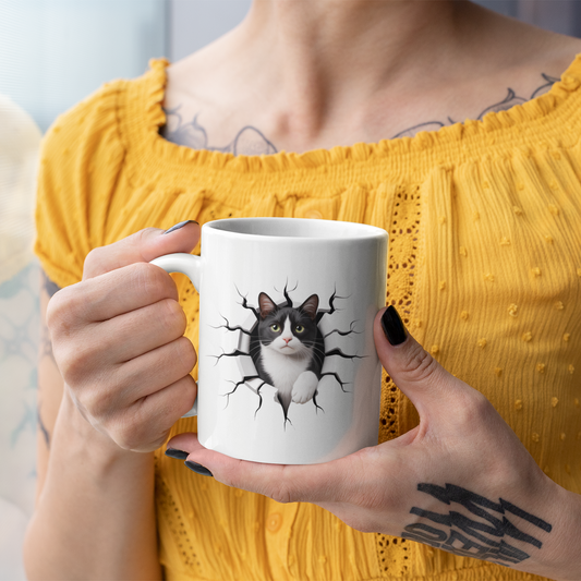 Tuxedo Cat Mug – Black and White Cat Themed Ceramic Cup – Funny Tuxedo Cat Lover Gift for Women and Men