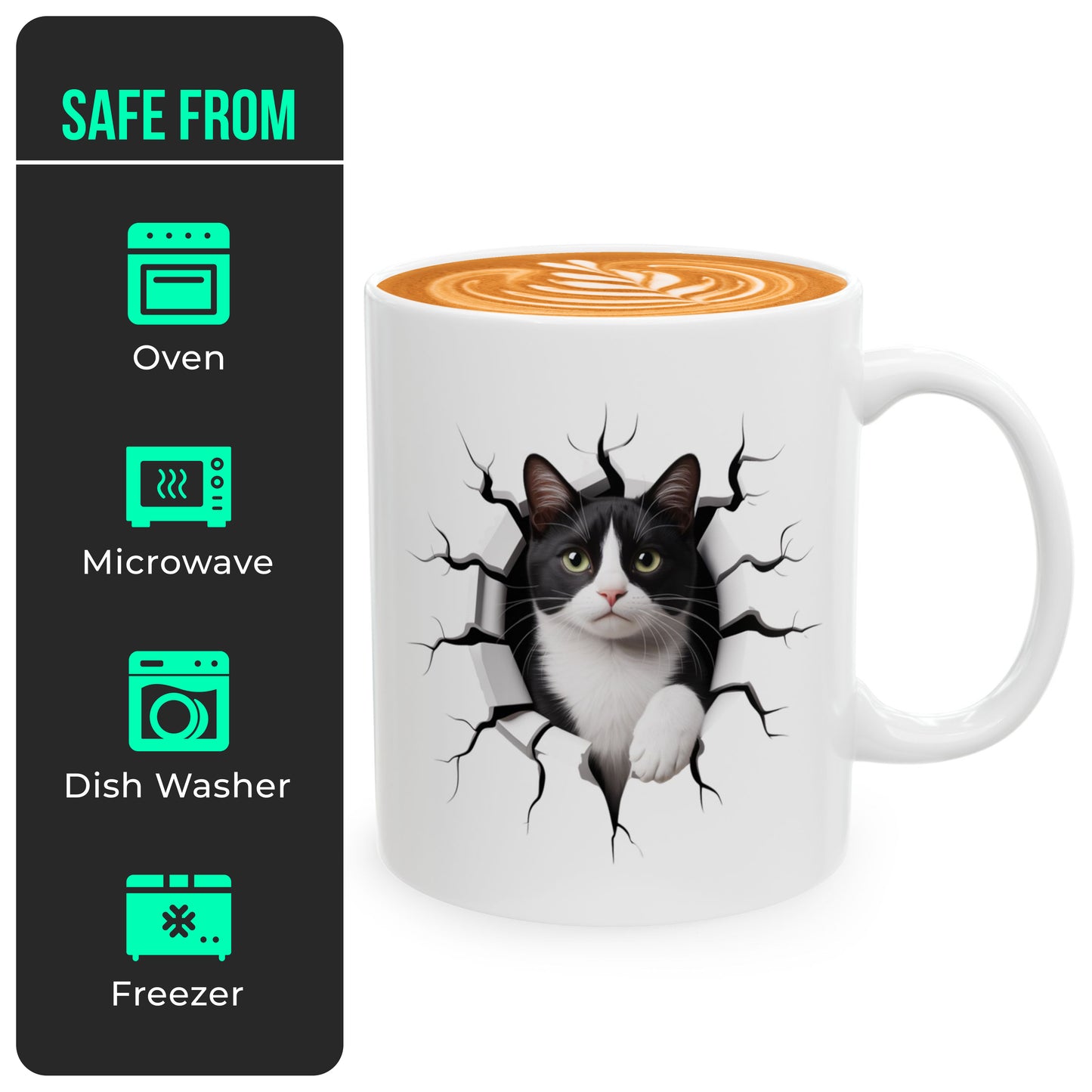 Tuxedo Cat Mug – Black and White Cat Themed Ceramic Cup – Funny Tuxedo Cat Lover Gift for Women and Men