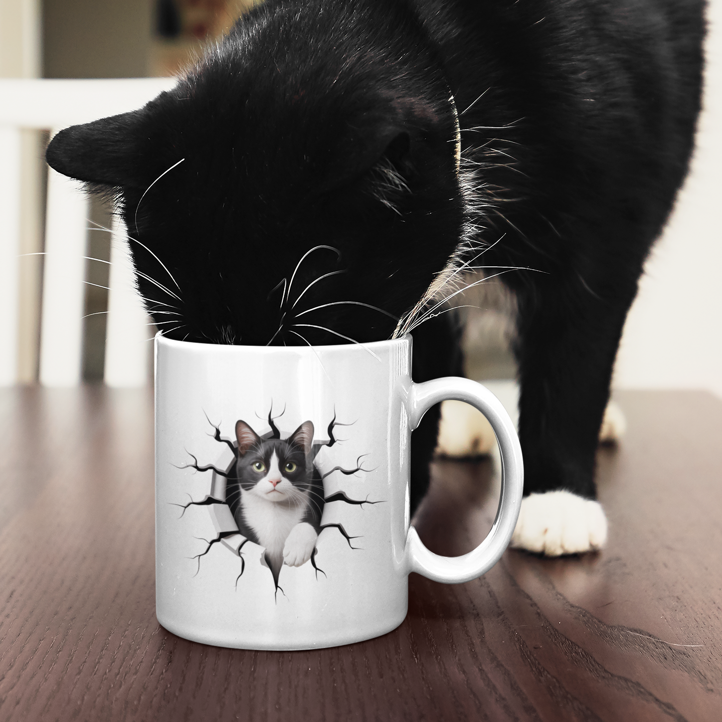 Tuxedo Cat Mug – Black and White Cat Themed Ceramic Cup – Funny Tuxedo Cat Lover Gift for Women and Men