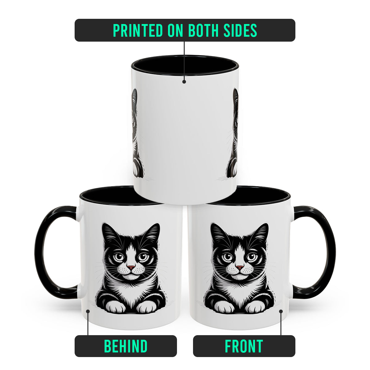 Black White Tuxedo Cat Mug – Cat Lover Coffee Cup for Women and Men – Ideal Present for Cat Moms, Cat Dads, and Friends